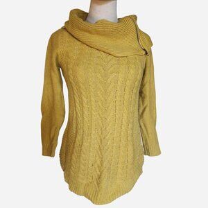 WESTPORT Mustard Yellow Cable Knit Cowl Neck Tunic Sweater. Size Small.